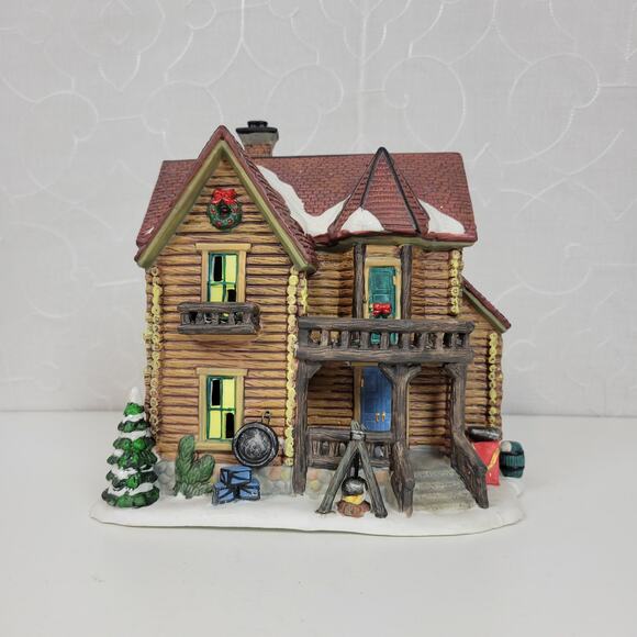 Santa's Workbench Porcelain Lighted House Deer Run Log House Victorian Series - Picture 11 of 13